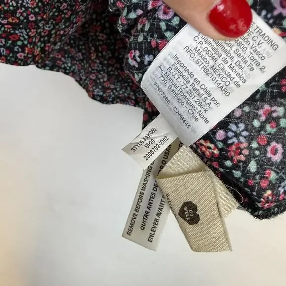 Madewell Puff Sleeve Ruffle Top Blouse Black Fieldwalk Floral - M - Picture 5 of 9